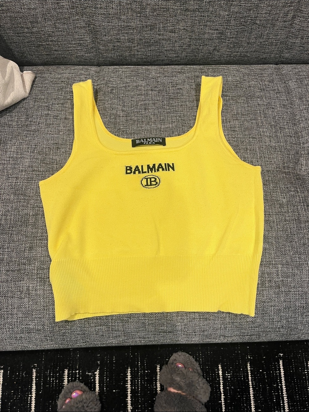 Balmain Bright Yellow Logo Knit Tank